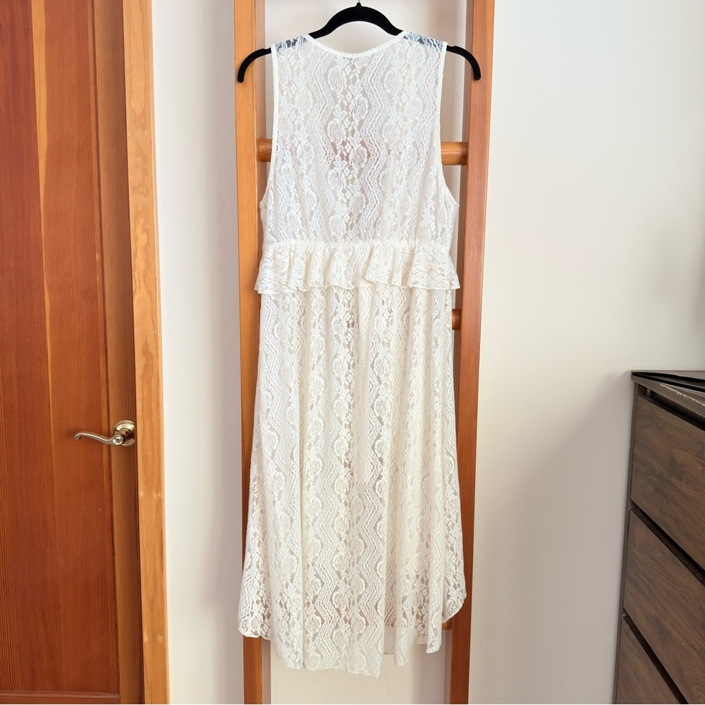 Buckle Cream Tiered Lace Tie Front Midi Sundress Overlay NWT Adjustable Size - Picture 2 of 6